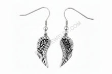 Load image into Gallery viewer, Black &amp; Bling Angel Wing Dangle Earrings French Wires Stainless Steel SE24