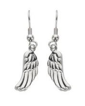 Load image into Gallery viewer, Biker Jewelry Ladies Angel Wing French Wire Earrings Stainless Steel