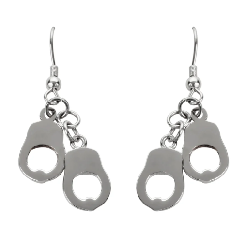 Biker Jewelry Ladies Small Double Handcuff French Wire Earrings Stainless Steel