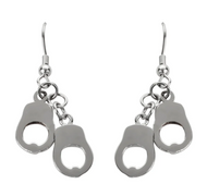 Biker Jewelry Ladies Small Double Handcuff French Wire Earrings Stainless Steel SE27