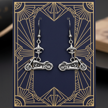 Load image into Gallery viewer, Fleur De Lis Motorcycle Dangle Earrings Unisex French Wires Stainless Steel SE28