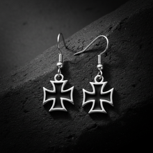 Load image into Gallery viewer, Black Iron Cross Dangle Earrings Unisex French Wire Stainless Steel SE31
