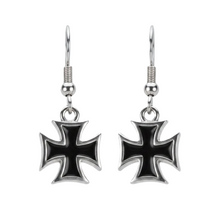 Load image into Gallery viewer, Black Iron Cross Dangle Earrings Unisex French Wire Stainless Steel SE31