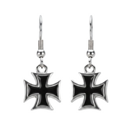 Black Iron Cross Dangle Earrings Unisex French Wire Stainless Steel SE31