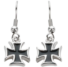 Load image into Gallery viewer, Black Iron Cross Dangle Earrings Unisex French Wire Stainless Steel SE31