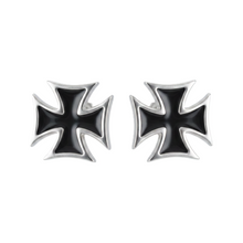 Load image into Gallery viewer, Black Iron Cross Post Earrings Unisex Stainless Steel SE32