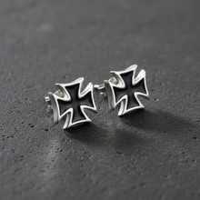 Load image into Gallery viewer, Black Iron Cross Post Earrings Unisex Stainless Steel SE32