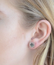 Load image into Gallery viewer, Black Iron Cross Post Earrings Unisex Stainless Steel SE32