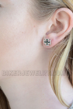 Load image into Gallery viewer, Black Iron Cross Post Earrings Unisex Stainless Steel SE32
