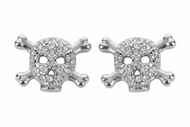 Small Skull & Crossbones Bling Post Earrings Unisex Stainless Steel SE33
