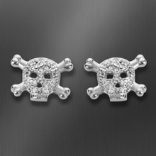 Load image into Gallery viewer, Small Skull &amp; Crossbones Bling Post Earrings Unisex Stainless Steel SE33