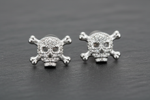 Load image into Gallery viewer, Small Skull &amp; Crossbones Bling Post Earrings Unisex Stainless Steel SE33