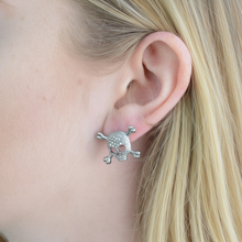 Load image into Gallery viewer, Small Skull &amp; Crossbones Bling Post Earrings Unisex Stainless Steel SE33