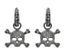 Load image into Gallery viewer, Biker Jewelry Ladies Black Bling Skull &amp; Crossbones Hoop Earrings Stainless Steel