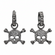 Black Bling Skull & Crossbones Dangle Hoop Earrings Unisex Stainless Steel SE34