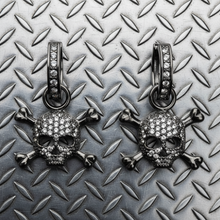 Load image into Gallery viewer, Black Bling Skull &amp; Crossbones Dangle Hoop Earrings Unisex Stainless Steel SE34