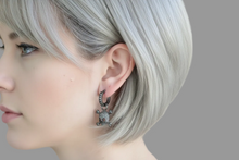 Load image into Gallery viewer, Black Bling Skull &amp; Crossbones Dangle Hoop Earrings Unisex Stainless Steel SE34