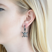 Load image into Gallery viewer, Black Bling Skull &amp; Crossbones Dangle Hoop Earrings Unisex Stainless Steel SE34