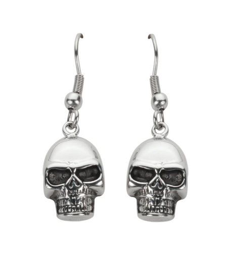 Biker Jewelry Ladies French Wire skull Earrings Stainless Steel Unisex