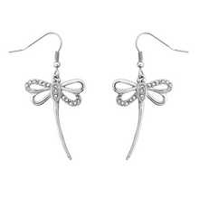 Load image into Gallery viewer, Women's Dragonfly Bling Dangle Earrings Stainless Steel SE37