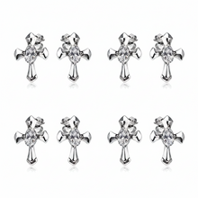 Load image into Gallery viewer, Biker Jewelry Stainless Steel Religious Cross Marquise CZ Earrings SE3