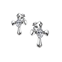 Load image into Gallery viewer, Biker Jewelry Stainless Steel Religious Cross Marquise CZ Earrings SE3