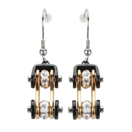 Lg. Black & Gold Bling Bike Chain Dangle Earrings Unisex French Wires Stainless Steel SE41