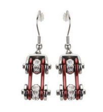 Load image into Gallery viewer, Biker Jewelry Ladies Motorcycle Bike Chain Earrings Stainless Steel Chrome / Candy Red
