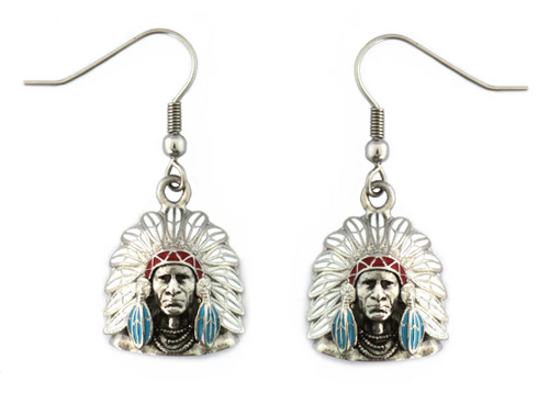 Biker Jewelry Indian Full Headdress Earrings Stainless Steel