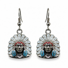 Load image into Gallery viewer, Painted Indian Headdress Dangle Earrings Unisex Stainless Steel SE43