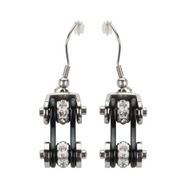 Biker Jewelry Ladies Motorcycle Bike Chain Earrings Stainless Steel Chrome/Black SE44