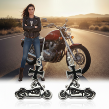 Load image into Gallery viewer, Motorcycle &amp; Black Iron Cross Dangle Earrings Unisex French Wire Stainless Steel SE45