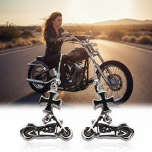 Load image into Gallery viewer, Motorcycle &amp; Black Iron Cross Dangle Earrings Unisex French Wire Stainless Steel SE45