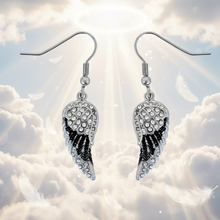 Load image into Gallery viewer, Women's Black Bling Mini Angel Wings Dangle Earrings French Wire Stainless Steel SE46