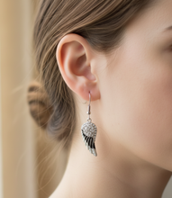 Load image into Gallery viewer, Women's Black Bling Mini Angel Wings Dangle Earrings French Wire Stainless Steel SE46