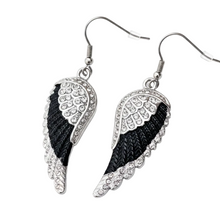 Load image into Gallery viewer, Women's Black Bling Mini Angel Wings Dangle Earrings French Wire Stainless Steel SE46