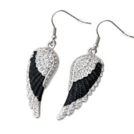 Women's Black Bling Mini Angel Wings Dangle Earrings French Wire Stainless Steel SE46