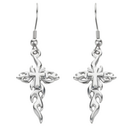 Biker Jewelry Ladies Flaming Cross French Wire Earrings Stainless Steel Religious Jewelry SE49