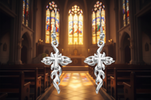 Load image into Gallery viewer, Flaming Cross Dangle Earrings Unisex French Wire Stainless Steel Religious Jewelry SE49