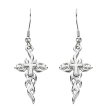 Load image into Gallery viewer, Flaming Cross Dangle Earrings Unisex French Wire Stainless Steel Religious Jewelry SE49