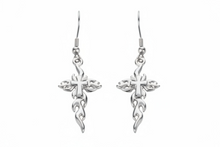 Load image into Gallery viewer, Flaming Cross Dangle Earrings Unisex French Wire Stainless Steel Religious Jewelry SE49