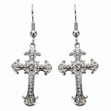 Load image into Gallery viewer, Biker Jewelry Ladies Bling Cross French Wire Earrings Stainless Steel Religious Jewelry SE4