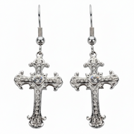 Fancy Bling Cross Dangle Earrings Religious Jewelry Stainless Steel SE4