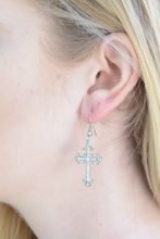 Load image into Gallery viewer, Biker Jewelry Ladies Bling Cross French Wire Earrings Stainless Steel Religious Jewelry SE4