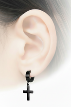 Load image into Gallery viewer, Cross Dangle Hoop Earrings Unisex 3 Colors Stainless Steel SE5