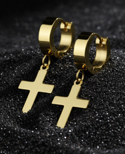 Load image into Gallery viewer, Cross Dangle Hoop Earrings Unisex 3 Colors Stainless Steel SE5