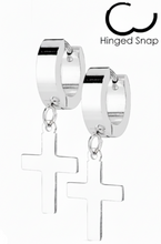 Load image into Gallery viewer, Cross Dangle Hoop Earrings Unisex 3 Colors Stainless Steel SE5