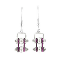 Load image into Gallery viewer, Biker Jewelry Ladies Motorcycle Bike Chain Earrings Stainless Steel Chrome &amp; Candy Purple