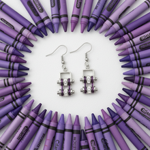 Load image into Gallery viewer, Ladies Silver/Candy Purple Bling Mini Bike Chain Dangle Earrings Stainless Steel SE51
