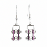 Biker Jewelry Ladies Motorcycle Bike Chain Earrings Stainless Steel Chrome & Candy Purple SE51